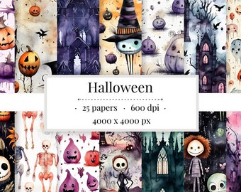 Spooky Halloween Digital Paper Set | Gothic Pumpkins, Skeletons (Commercial Use)