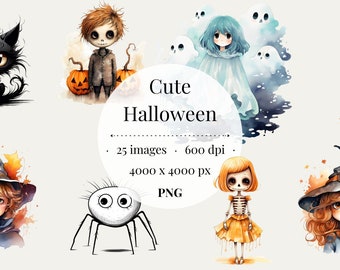 Cute Halloween Clipart Set  |  Ghosts, Skeletons, Pumpkin, Black Cats | Digital Clip Art for Spooky Crafts and Designs | Commercial Use