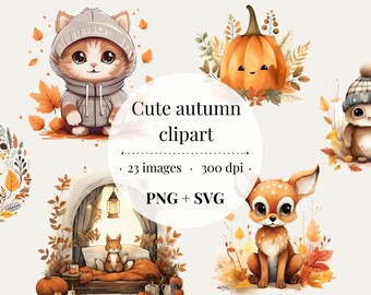 Cute Autumn Clipart Set | 23 PNG & SVG Images | Animals, Pumpkins, Cozy Girls | Digital Clipart for Fall Crafts and Designs | Commercial Use