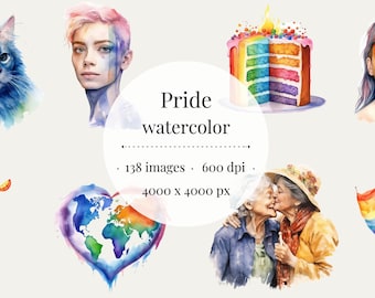 Pride Aquarell Clipart Set: Vielfalt Illustrationen (Digitaler Download)