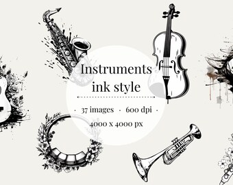 Ink Style Musical Instruments Clipart – 37 PNG Images (Commercial Use)