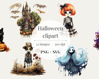 Halloween Clipart Set | Ghosts, Pumpkins, Skeletons (PNG & SVG)