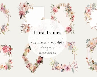 Floral Frames Clipart Set: Romantic Wedding Invitation Borders (PNG, Digital Download)