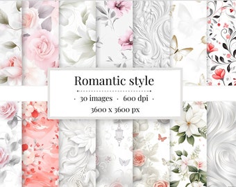 Romantic Floral Digital Paper, Seamless Flower & Butterfly Patterns (Digital Download)
