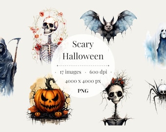 Scary Halloween Clipart Set | PNG Images, Potions, Skeletons (Commercial Use)