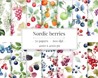 Nordic Berries Digital Paper Bundle – 70 Seamless Designs (Commercial Use)