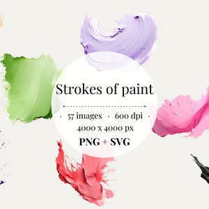 57 bunte Pinselstriche Clipart Bundle - 57 bunte Bilder | PNG und SVG Vektor-Format | Künstlerische | Sofortdownload | Kommerzielle Nutzung erlaubt