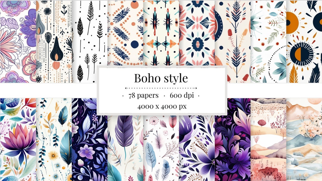Boho Digital Paper Bundle – 78 Seamless Bohemian Patterns (commercial ...