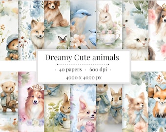 Animal digital paper Cute animal pattern Dreamy Watercolor Seamless Digita Paper Set Animal Patterns Scrapbooking Digital Wallpaper