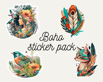 Boho Digital Sticker Pack, Bohemian PNG Clipart