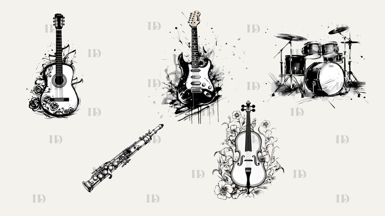 Stylised Instruments Ink Style Musical Instruments Clipart – 37 PNG Images (commercial Use ...