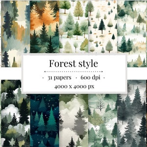 Digitaal papier Forest Nature Digitale papieren Nature Forest Pattern Naadloos bos Digitaal papierbundel Nature Forest Pattern Forest Nordic