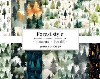 Forest Digital Paper Bundle, Nature Seamless Patterns (Digital Download)
