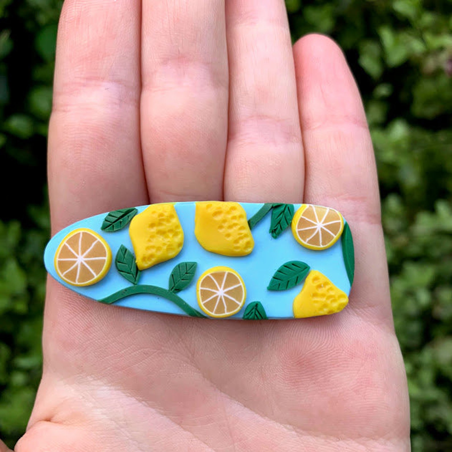 Barrette hairclip lemon print polymer hair clip/summer lemon Etsy