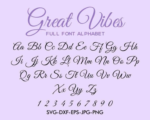 Great Vibes Script Font svg Great Vibes font alphabet For | Etsy