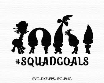 Trolls Squad goals svg, Trolls silhouettes svg, Trolls silhouette clipart EPS png jpg files. Disney svg dxf for Silhouette Cameo or Cricut