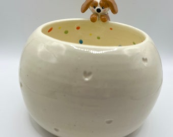 Handmade Bowl with brown and white dog