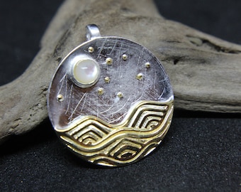 Pendant chain Necklace Moonlight 925 sterling silver Gold Plated
