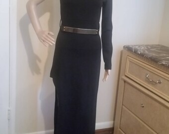 Black belted side cut maxi dress
