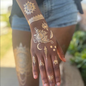 Temporary Tattoo LOTUS Gold Foil Tattoo | Long Lasting Large Size Mandala Temp Tattoo
