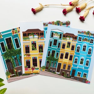 Istanbul Postkarten, Istanbul Einladungen, Istanbul Wandkunst, Istanbul Mini Kunstdrucke, Türkei Postkarten, Haus Illustration