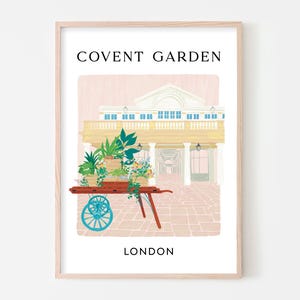 Covent Garden Blumenwagen Kunstdruck, Londoner Wahrzeichen Illustration Druck, London Wandkunst, London Market Wandkunst