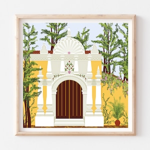 Vibrant Venezuelan Colonial Architecture Illustration: Coro Caribbean Latin Wall Art Print