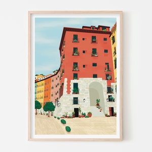 Póster de Madrid, arte mural de España, impresión artística del Arco de Cuchilleros, impresión artística de la Plaza Mayor, arte mural de Madrid, póster de viaje, regalo para viajeros, A4