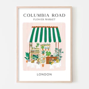 Columbia Road Flower Market, impressão de ilustração de East London, arte de parede de Londres, impressão de arte de mercado de Londres