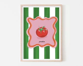 Tomato Pomodoro Poster, Tomato Art Print, Pomodoro Wall Art, Italian Food Wall Art, Italian Kitchen Decor, Painterly Stripe Art