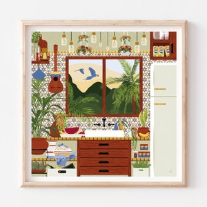 Caracas Kitchen Viewing Avila, Lámina Artística, Póster de Venezuela, Lámina Ilustración de Arepa, Maltin Polar, Guacamayo Azul, Harina Pan, A5 A4 A3 A2