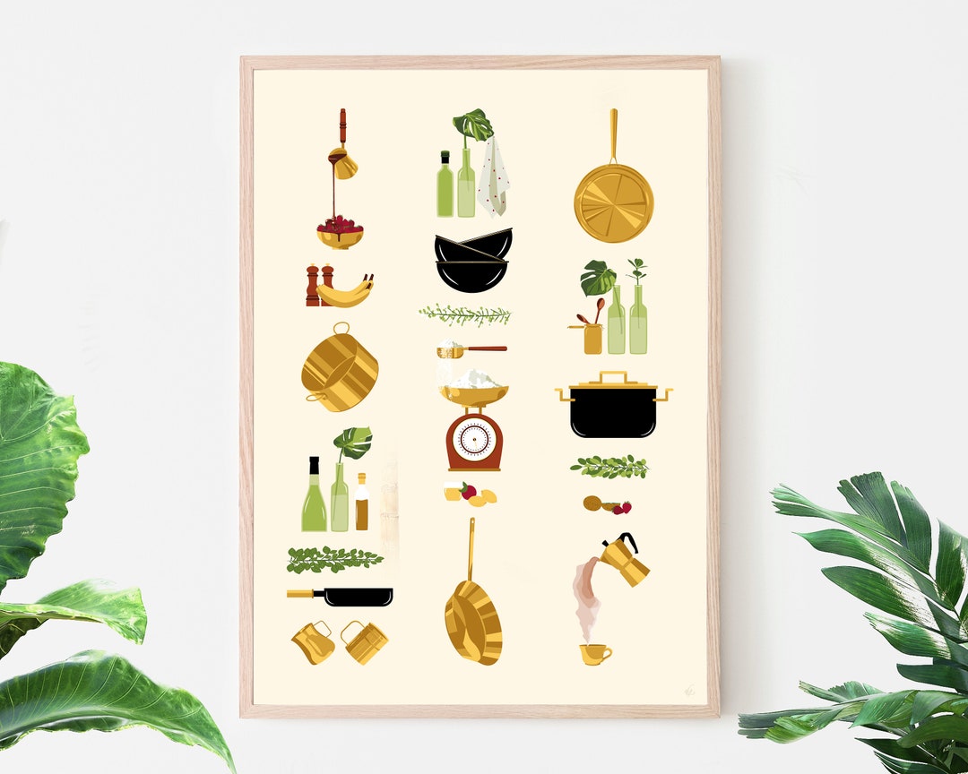 Kitchen Wall Art Kitchen Illustration Art Cooking Wall Art Etsy