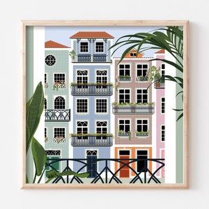 Lisbon Art, Portugal Poster, Lisbon Wall Art, Portugal Wall Art, Portuguese Tile Houses Poster, Lisbon Portugal, Lisbon Illustration Print