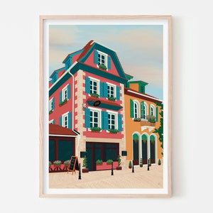 Lámina artística de Alsacia, lámina artística de Francia, póster de Alsacia, póster de Francia, arte mural de Alsacia, arte mural de Francia, arte de Estrasburgo, arte de Colmar, arte A4 A3