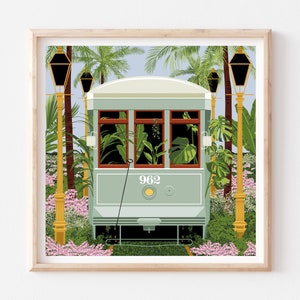 New Orleans Streetcar Wall Art: Vibrant NOLA Garden District Illustration for Home Decor