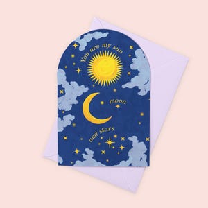 Cartão "Você é meu sol, lua e estrelas", cartão de amor místico, cartão de aniversário de casamento, cartão do mesmo sexo, cartão de gênero neutro, cartão de dia dos namorados