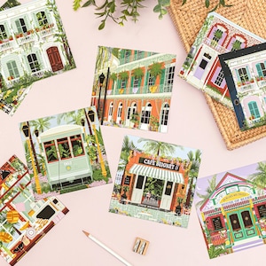 New Orleans Postcards, NOLA Post Card Set, Louisiana Invitations, Bourbon Street Mardi Gras, Garden District, Cafe Beignet, House of Blues