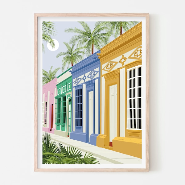 Venezuela Art, Calle de Carabobo in Maracaibo Poster, Tropical Caribbean Wall Art, Latin Art Print, Illustration Print, A3 A4 A4 A6 Square