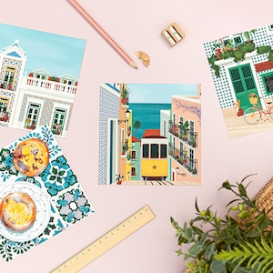 Cartes postales de Lisbonne, Faire-parts de Lisbonne, Art de Lisbonne, Art du Portugal, Cartes postales du Portugal, Pastel de Nata, Art mural Tram de Lisbonne, Pasteis de Nata
