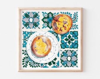 Pasteis de Nata Art Print, Pastel De Nata, Custard Tart Print, Tarta portuguesa, Pastelería portuguesa, Comida portuguesa, Postre portugués