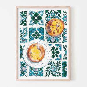 Pasteis de Nata Art Print, Pastel De Nata, Custard Tart Print, Tarta portuguesa, Pastelería portuguesa, Comida portuguesa, Postre portugués