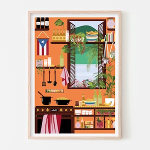 Puerto Rico Wall Art, Puerto Rico Art, Kitchen Wall Art, Puerto Rico Gift, Boricua, Puerto Rico Flag, Illustration Print