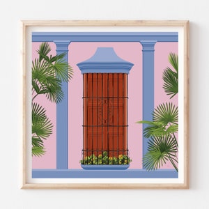 Vibrant Venezuelan Window Scene: Caribbean-Inspired Latin Art Print for Home Decor