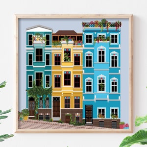 Impresión de Estambul, Arte de Estambul, Turquía Estambul, Balat, Arte de la pared del balcón, Arte de la pared cuadrada, Postal de viaje