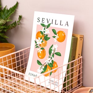 Seville Print, Spain Gift, Seville Wall Art, Yellow Wall Art, Spain Art Print, Garden Art, House Illustration Print
