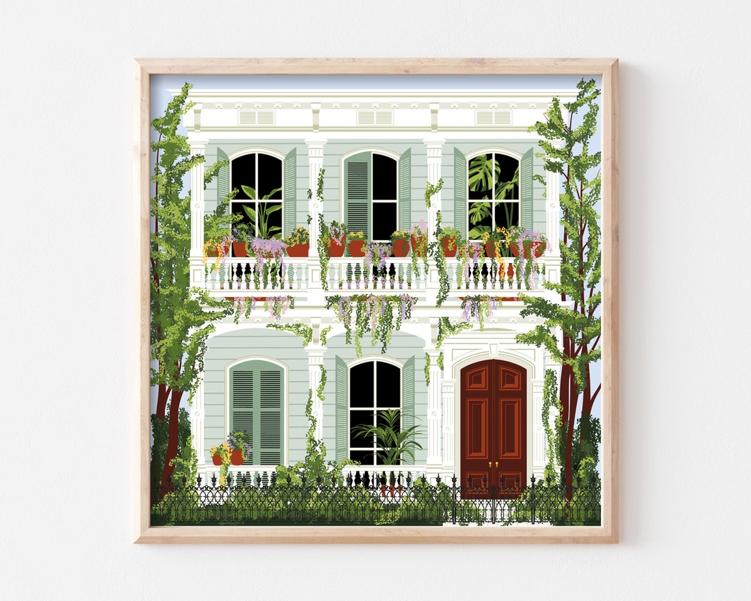 New Orleans Wall Art, New Orleans House Illustration Print, Nola Wall Art, Garden District Art