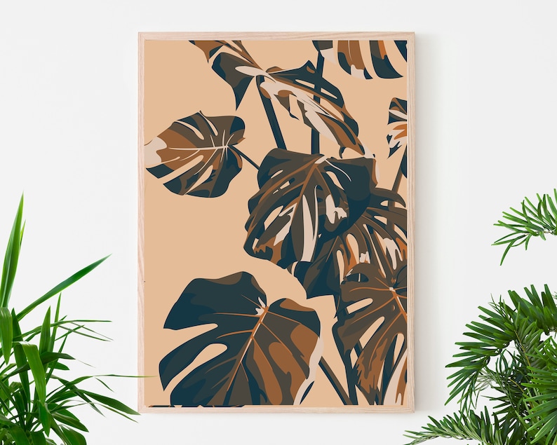 Monstera Wall Art, Monstera Art Print, Swiss Cheese Plant Wall Art, Monstera Leaves Wall Decor, Illustration Print image 1