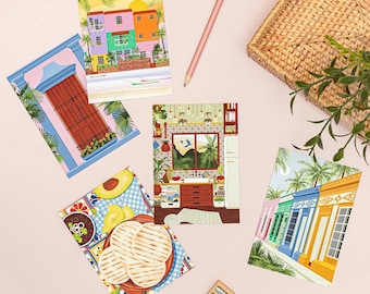 Venezuela Postcards, Venezuela Post Card Set, Venezuelan Invitation, Arepas, Maracaibo, Caracas Art, Latin Art Print, Illustration Print