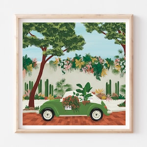 Mexico City VW Beetle Taxi Art Print: Vintage Car Wall Decor for Nursery, Kids Room & Mexican-Themed Spaces