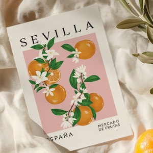 Seville Oranges Poster, Fruit Market Art Print, Spanish Art, Spanish Language Art, Seville Art Print, Spanish Food Poster, Text Wall Art